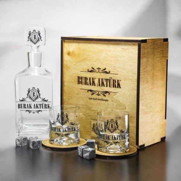 Bloom Glench Ahşap Kutulu Kişiye Özel Paşabahçe Viski Seti