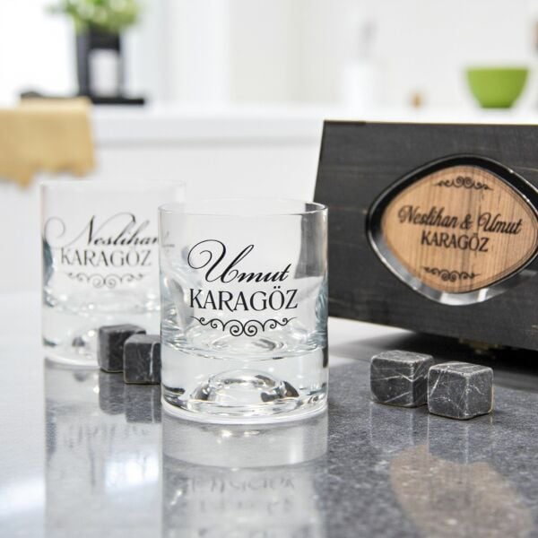 Modena Ahşap Kutulu Özel Baskılı Paşabahçe İkili Viski Set