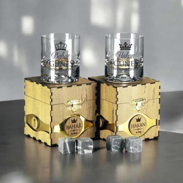 Gold Ahşap Kutulu Kral Kraliçe Set