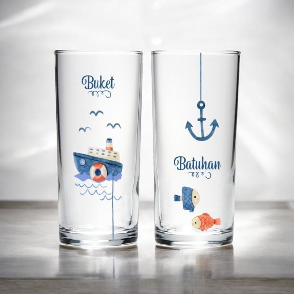 Marine Özel Kutulu Özel Baskılı İkili Rakı Bardak Seti