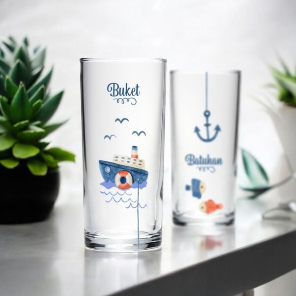 Marine Özel Kutulu Özel Baskılı İkili Rakı Bardak Seti