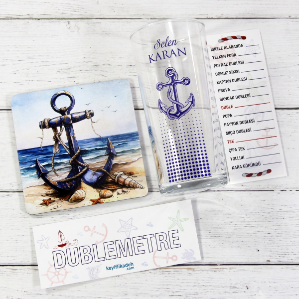 Four Marine Denizci Rakı Bardağı Set - Bardak altlıkları - Hediyelik Kutu