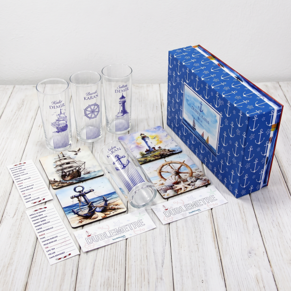 Four Marine Denizci Rakı Bardağı Set - Bardak altlıkları - Hediyelik Kutu