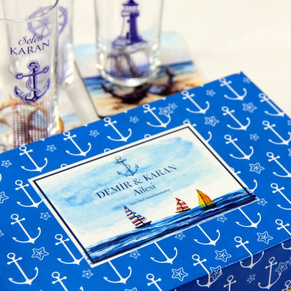 Four Marine Denizci Rakı Bardağı Set - Bardak altlıkları - Hediyelik Kutu
