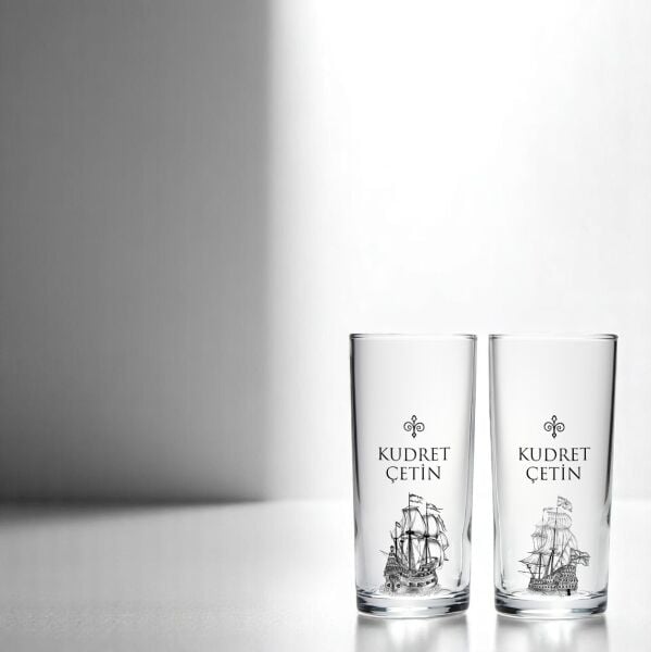 Yelkenli Gemiler İsim Baskılı İkili Rakı Bardakları