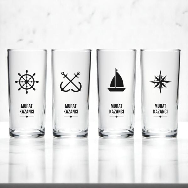 Denizci Dörtlü İsim Baskılı Rakı Bardak Seti