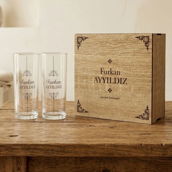 Ahşap Kutulu 2'li Rakı Bardağı Set