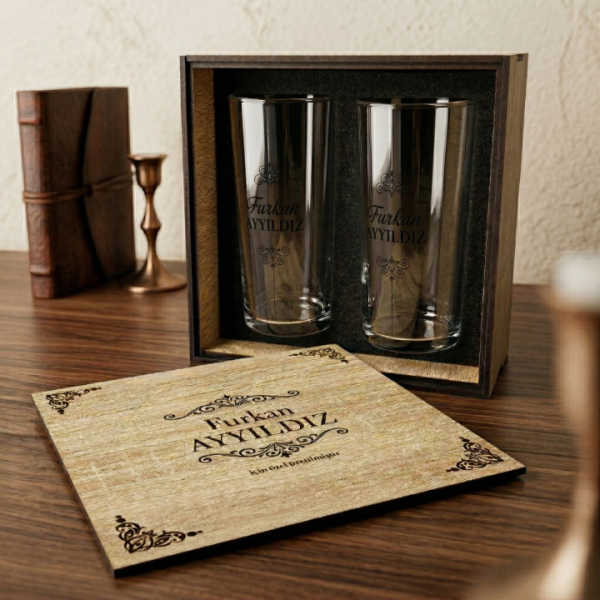 Ahşap Kutulu 2'li Rakı Bardağı Set