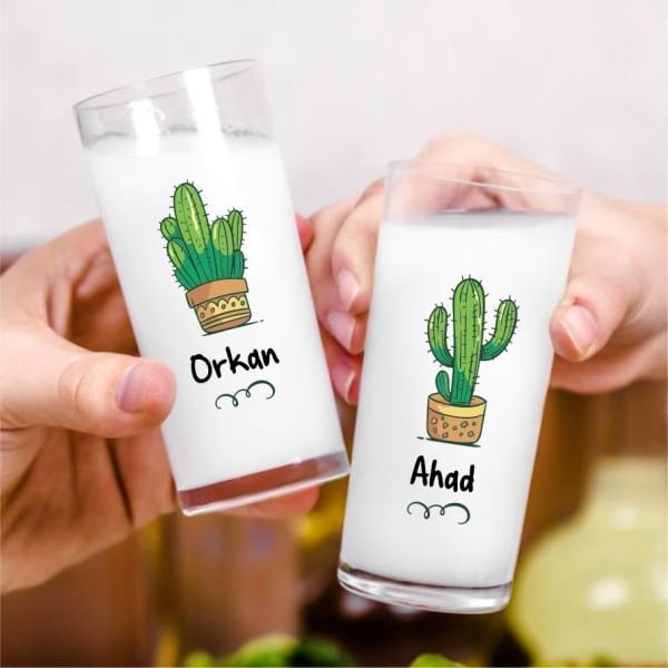 Kaktüs Dörtlü İsim Baskılı Rakı Bardak Seti