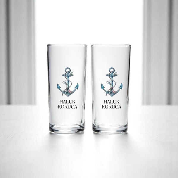 Çapa Motifli İsim Baskılı İkili Rakı Bardağı