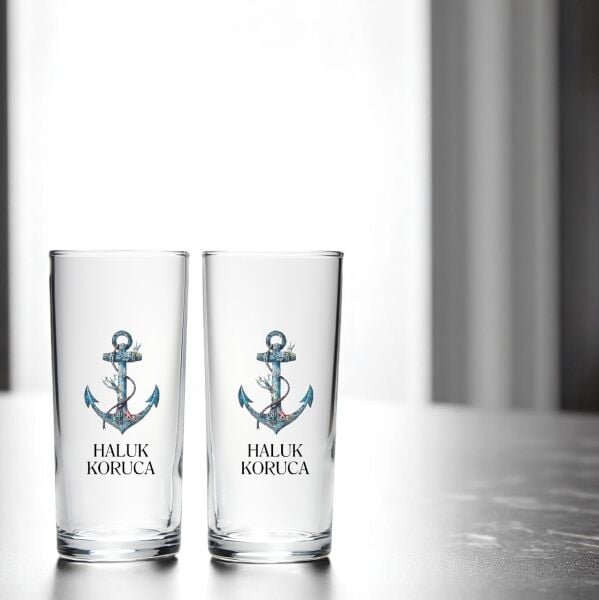 Çapa Motifli İsim Baskılı İkili Rakı Bardağı