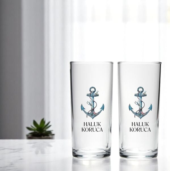 Çapa Motifli İsim Baskılı İkili Rakı Bardağı