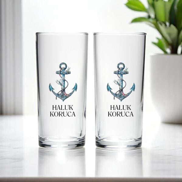 Çapa Motifli İsim Baskılı İkili Rakı Bardağı