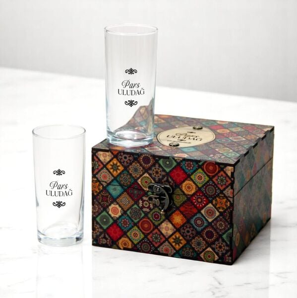 OTTO Etnik Ahşap Kutulu İkili Rakı Bardak Set