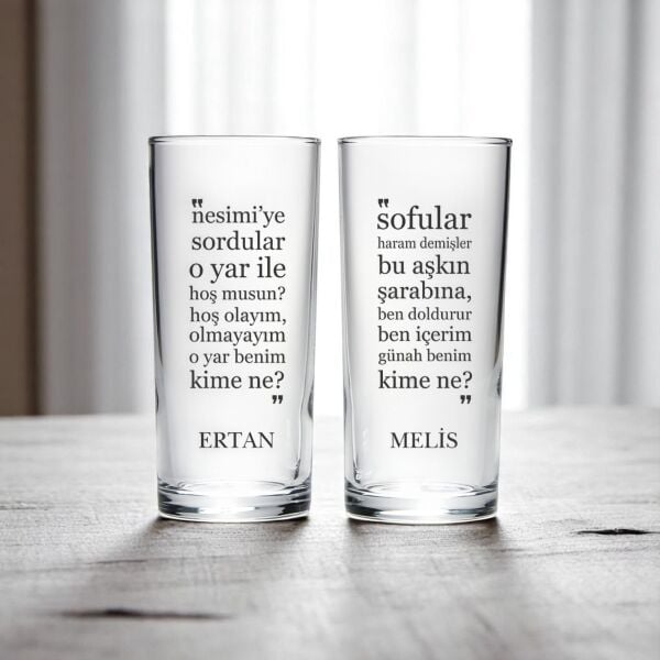 Nesimi İkili İsim Baskılı Rakı Bardağı
