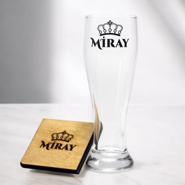 Kişiye Özel Baskılı Bira Bardağı ve Ahşap Bardak Altlığı