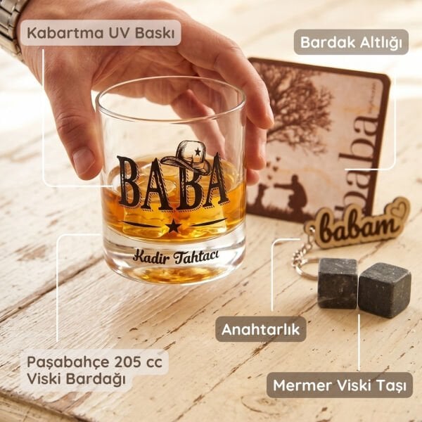 Babalar Günü Özel İsim Baskılı Paşabahçe Viski Bardağı