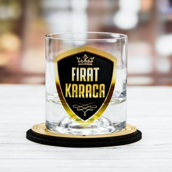 Royal Logo İsim Baskılı Viski Bardağı ve Bardak Altlığı