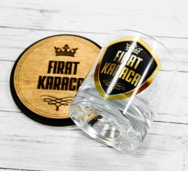 Royal Logo İsim Baskılı Viski Bardağı ve Bardak Altlığı