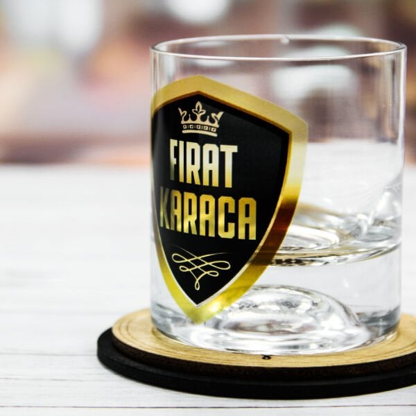 Royal Logo İsim Baskılı Viski Bardağı ve Bardak Altlığı