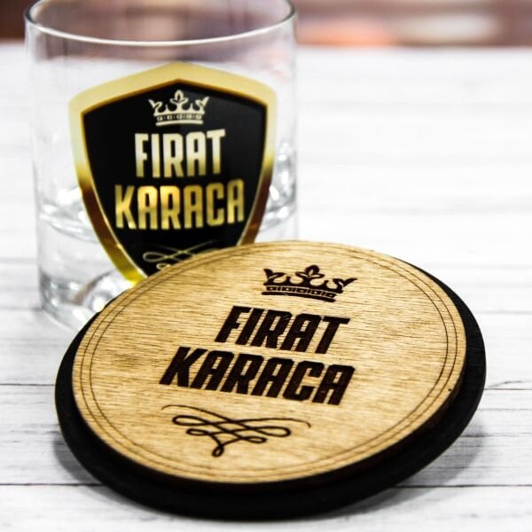 Royal Logo İsim Baskılı Viski Bardağı ve Bardak Altlığı