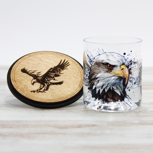 Kartal Figürlü İsim Baskılı Viski Bardağı