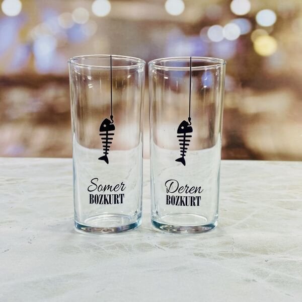 Balık Kılçık Temalı İsim Baskılı Rakı Bardakları