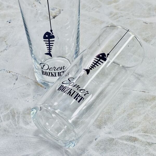 Balık Kılçık Temalı İsim Baskılı Rakı Bardakları