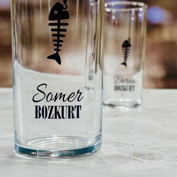 Balık Kılçık Temalı İsim Baskılı Rakı Bardakları