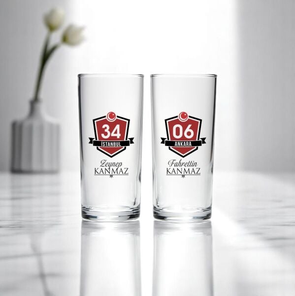 Memleket Plakalı Kişiye Özel İsim Baskılı İkili Rakı Bardağı