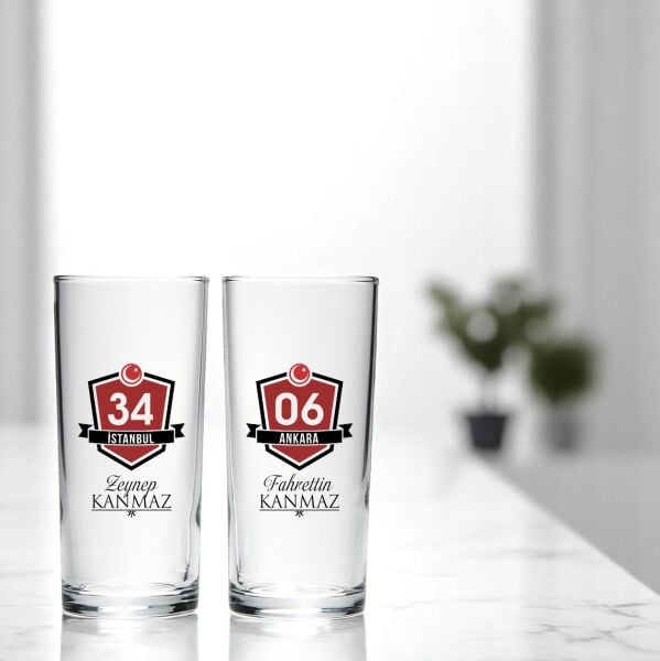 Memleket Plakalı Kişiye Özel İsim Baskılı İkili Rakı Bardağı