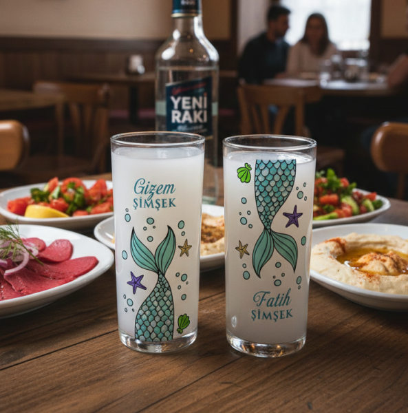 Maris Rakı Bardakları - Özel İsim Baskılı - Hediyelik Kutu Seçeneği
