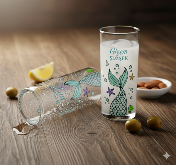 Maris Deniz Kızı Temalı Rakı Bardakları - Özel İsim Baskılı