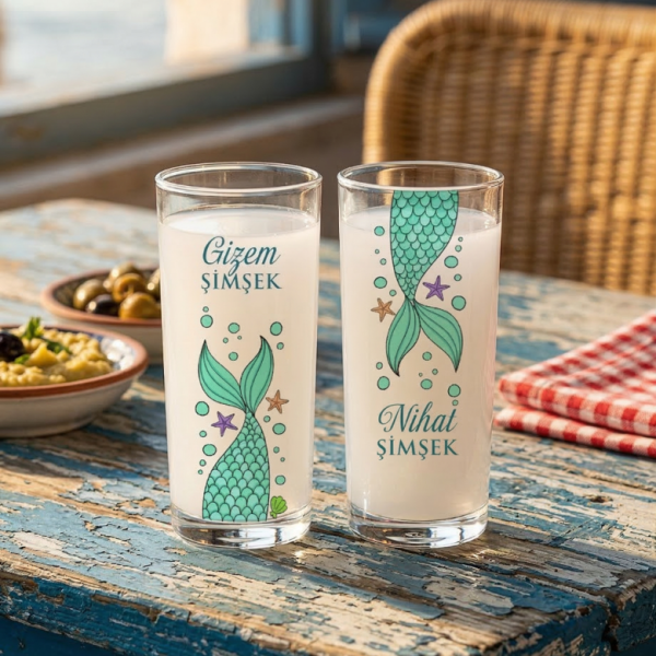 Maris Deniz Kızı Temalı Rakı Bardakları - Özel İsim Baskılı