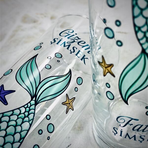 Maris Deniz Kızı Temalı Rakı Bardakları - Özel İsim Baskılı