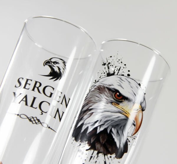 Kartal Figürlü İsim Baskılı İkili Rakı Bardağı