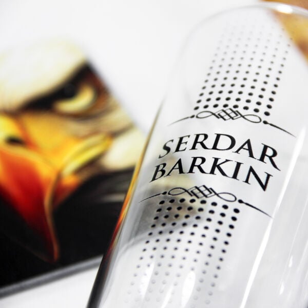 Kartal Figürlü İsim Baskılı İkili Rakı Bardağı - Bardak Altlığı Hediyeli