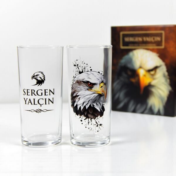 Kartal Figürlü İsim Baskılı İkili Rakı Bardağı