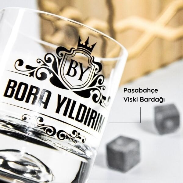 Ahşap Kutulu Özel Baskılı Paşabahçe Viski Bardağı