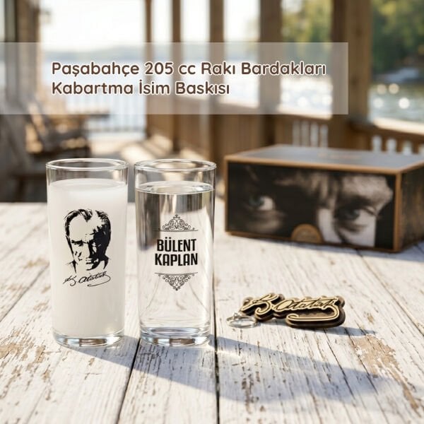 Atatürk Rakı Bardağı Hediyelik Set - Özel İsim Baskılı
