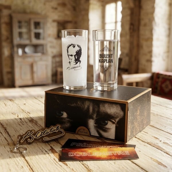 Atatürk Rakı Bardağı Hediyelik Set - Özel İsim Baskılı