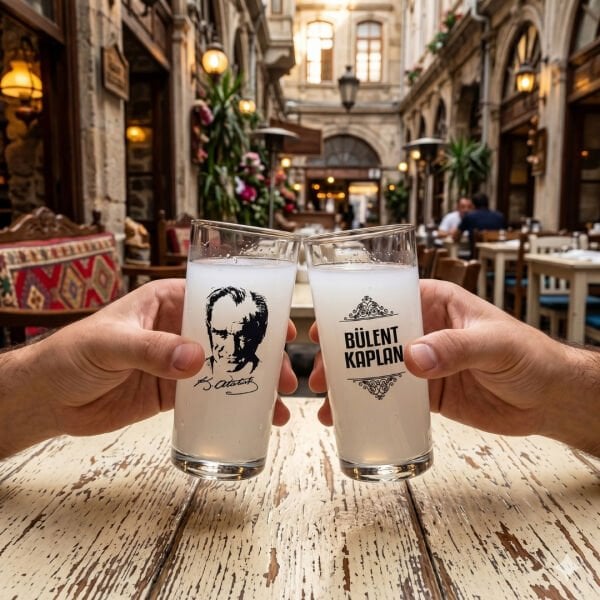 Atatürk Rakı Bardağı Hediyelik Set - Özel İsim Baskılı