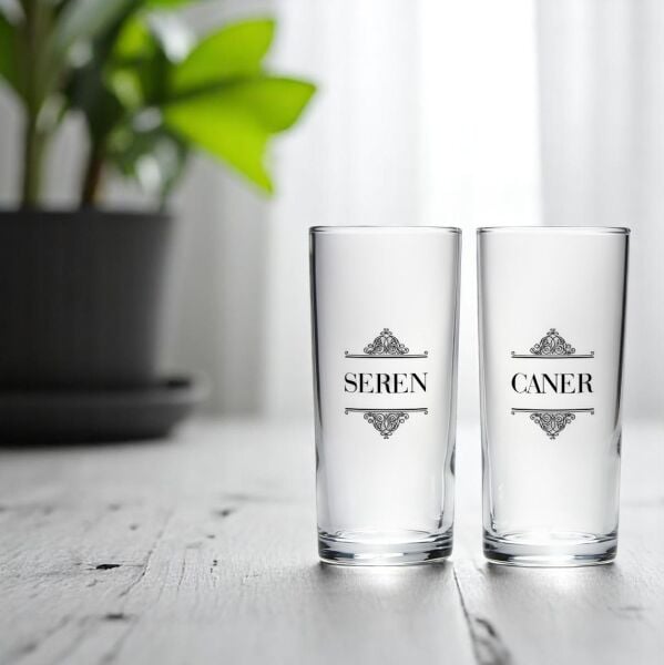 Motifli İsim Baskılı İkili Rakı Bardakları