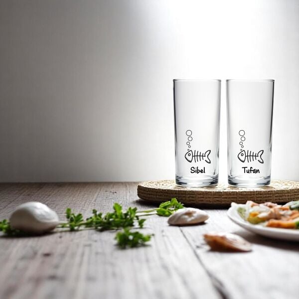 Kılçık İsim Baskılı İkili Rakı Bardağı