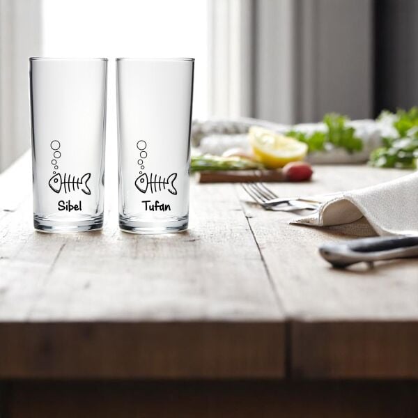 Kılçık İsim Baskılı İkili Rakı Bardağı