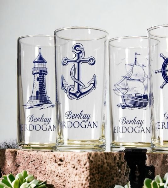 Ahşap Kutulu Denizcilere Özel 4'lü Rakı Bardak Set