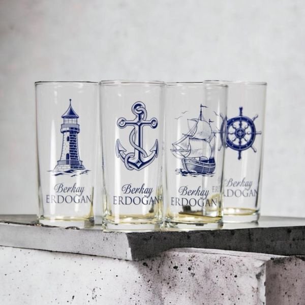 Ahşap Kutulu Denizcilere Özel 4'lü Rakı Bardak Set