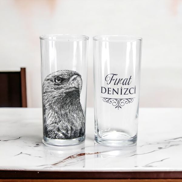 Kartal Figürlü İsim Baskılı İkili Rakı Bardağı