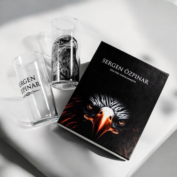 Kartal Figürlü İsim Baskılı İkili Rakı Bardağı