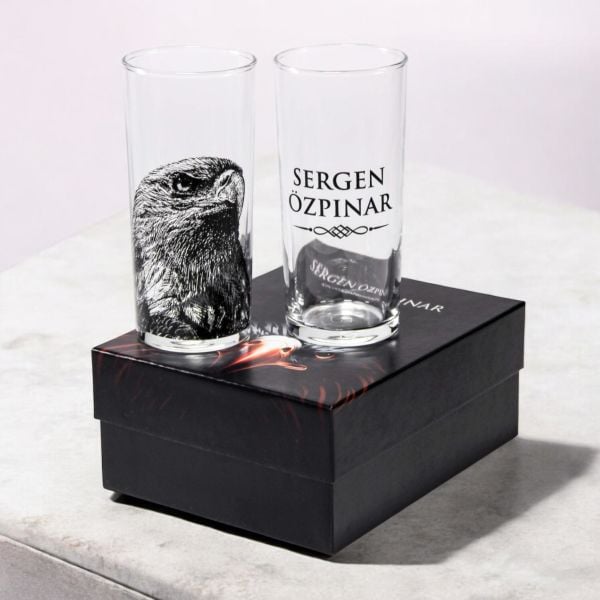 Kartal Figürlü İsim Baskılı İkili Rakı Bardağı